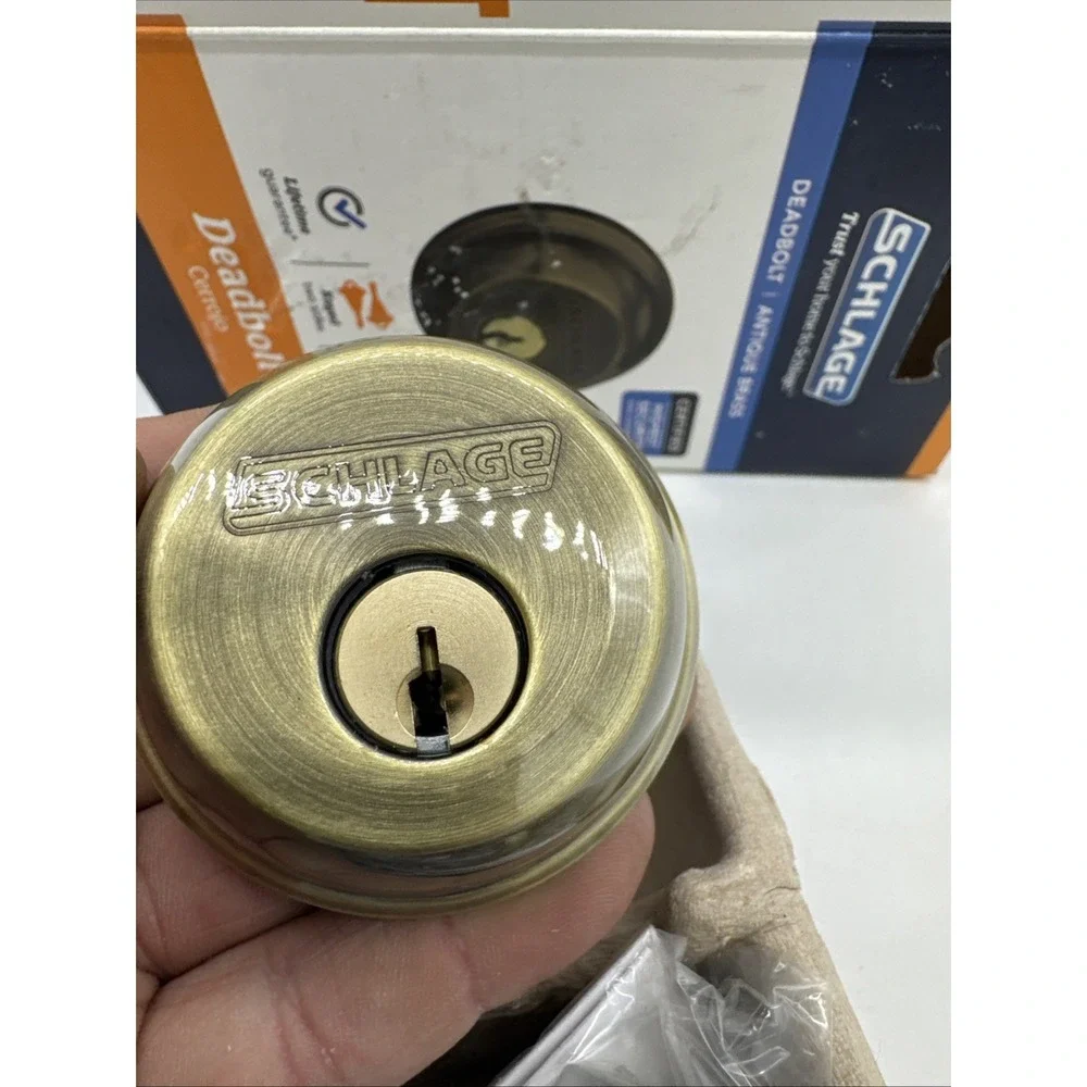 SCHLAGE -‎ B62 G 609 - Double Cylinder Deadbolt Keyed 2 Sides Antique Brass